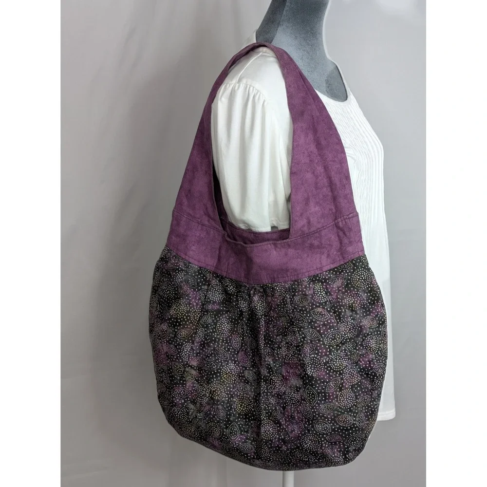 Purple Black Boho Hobo Bag Batik Print Festival Shoulder Purse Slouch Tote